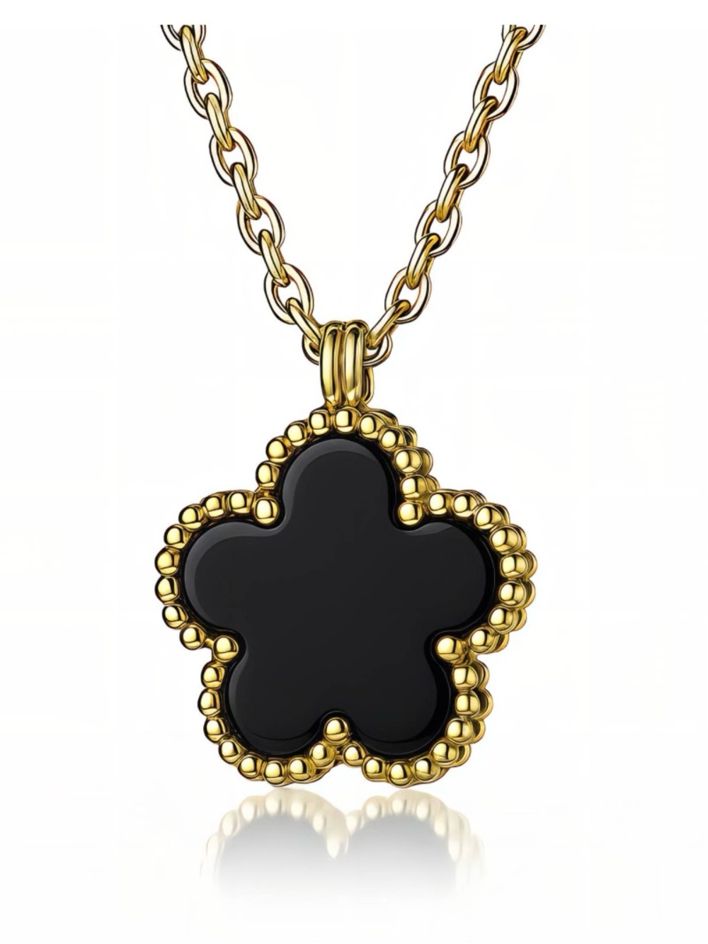 Gold & Black Flower Pendant Necklace – Elegant Women's Jewelry